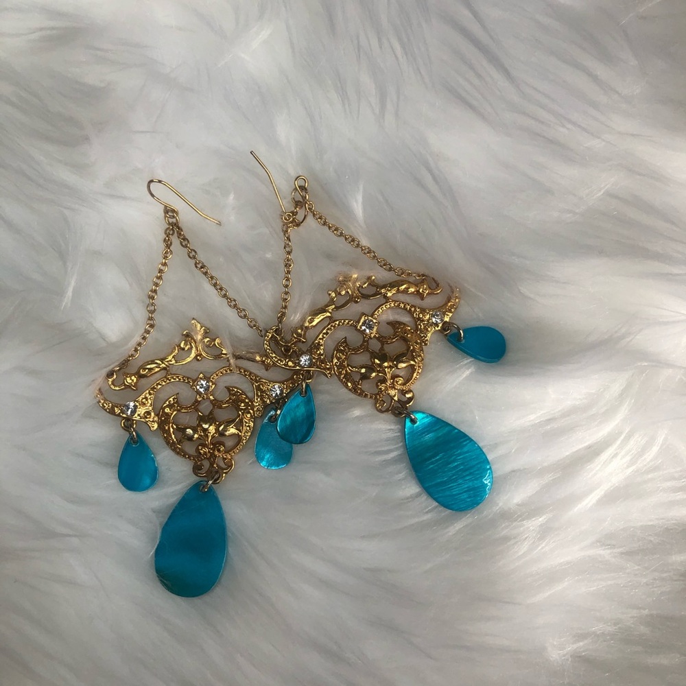 Gold and turquoise chandelier earring